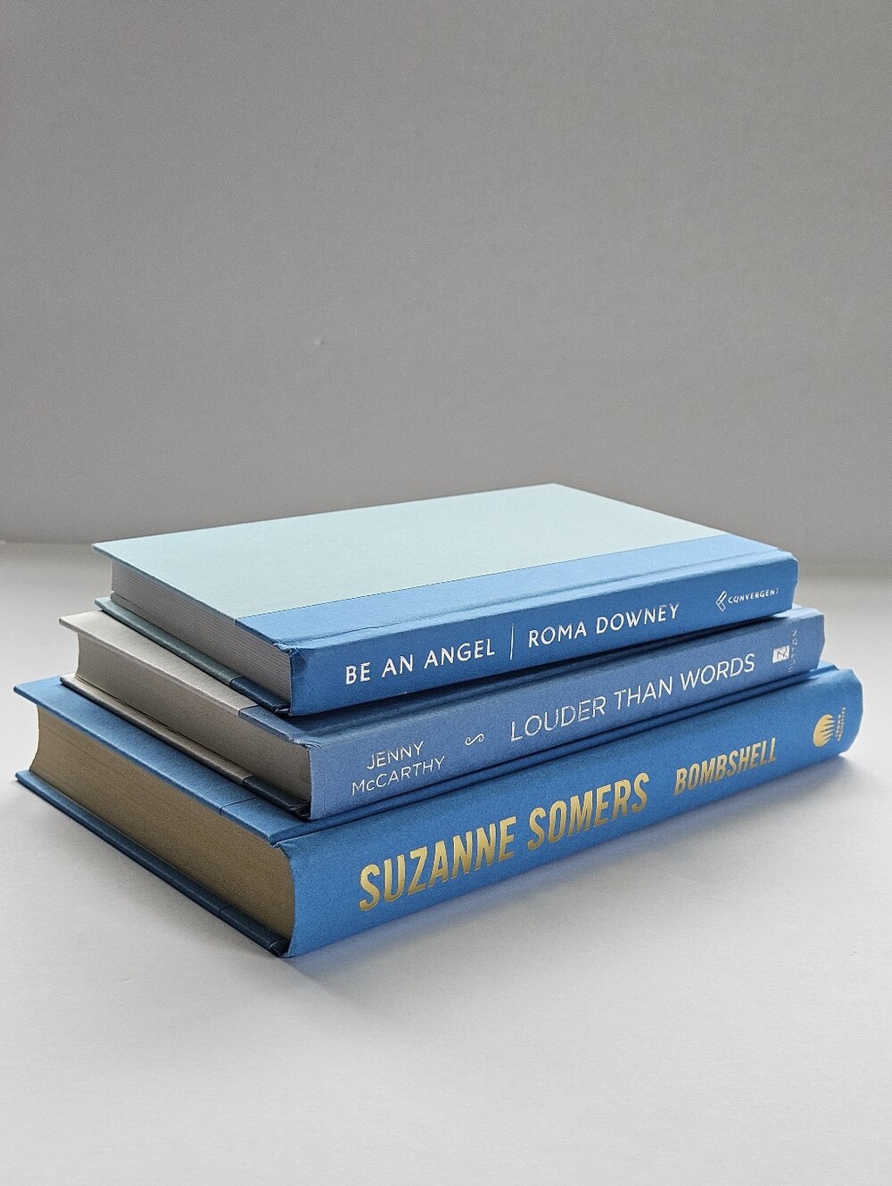 blue gold silver 3 books stack bundle coastal beach decor bookshelf display chic